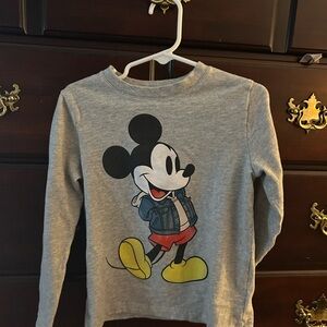 GAP Gray Long Sleeve Tee with Mickey Mouse